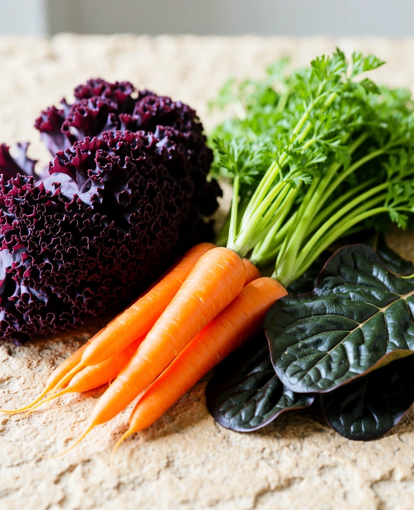 Fresh organic vegetables on a stone surface